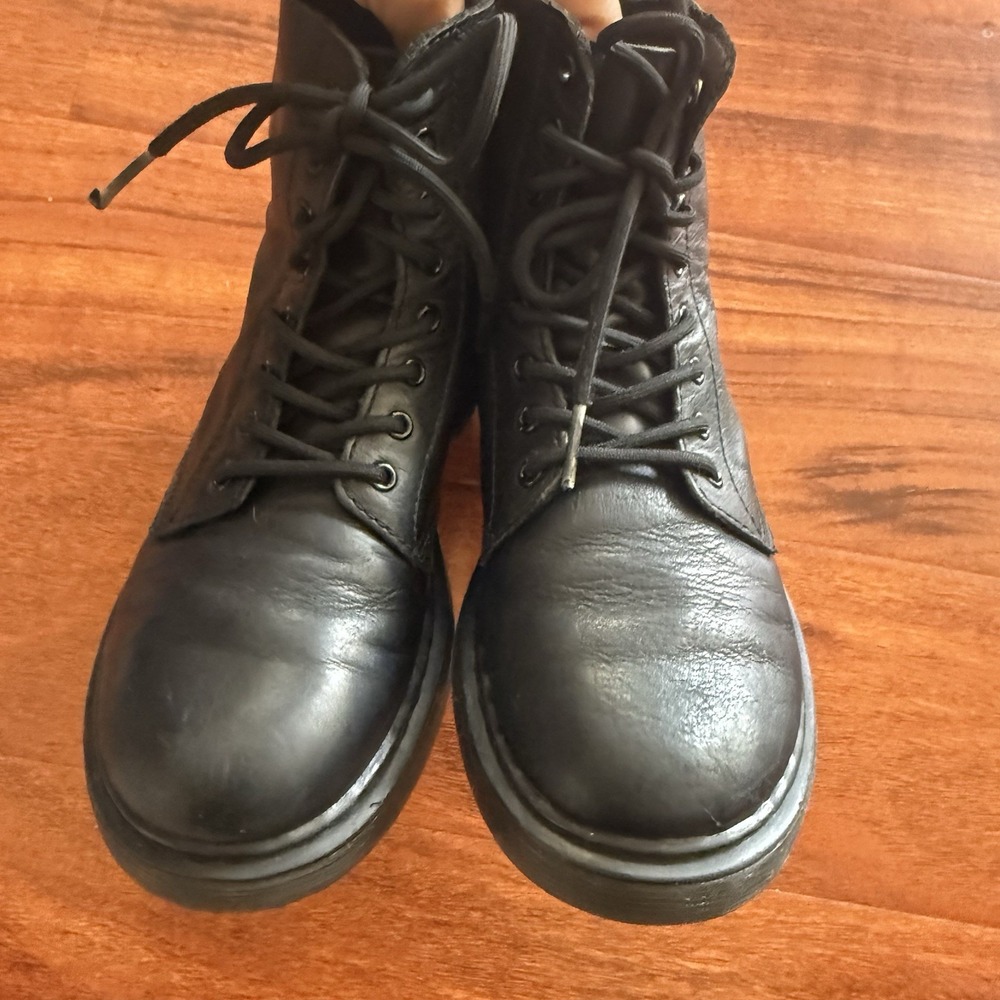 Dr. Martens 1460 Leather Lace Up Boots Kids Size 3 Womens Size 5 Black Side Zip - Picture 10 of 11